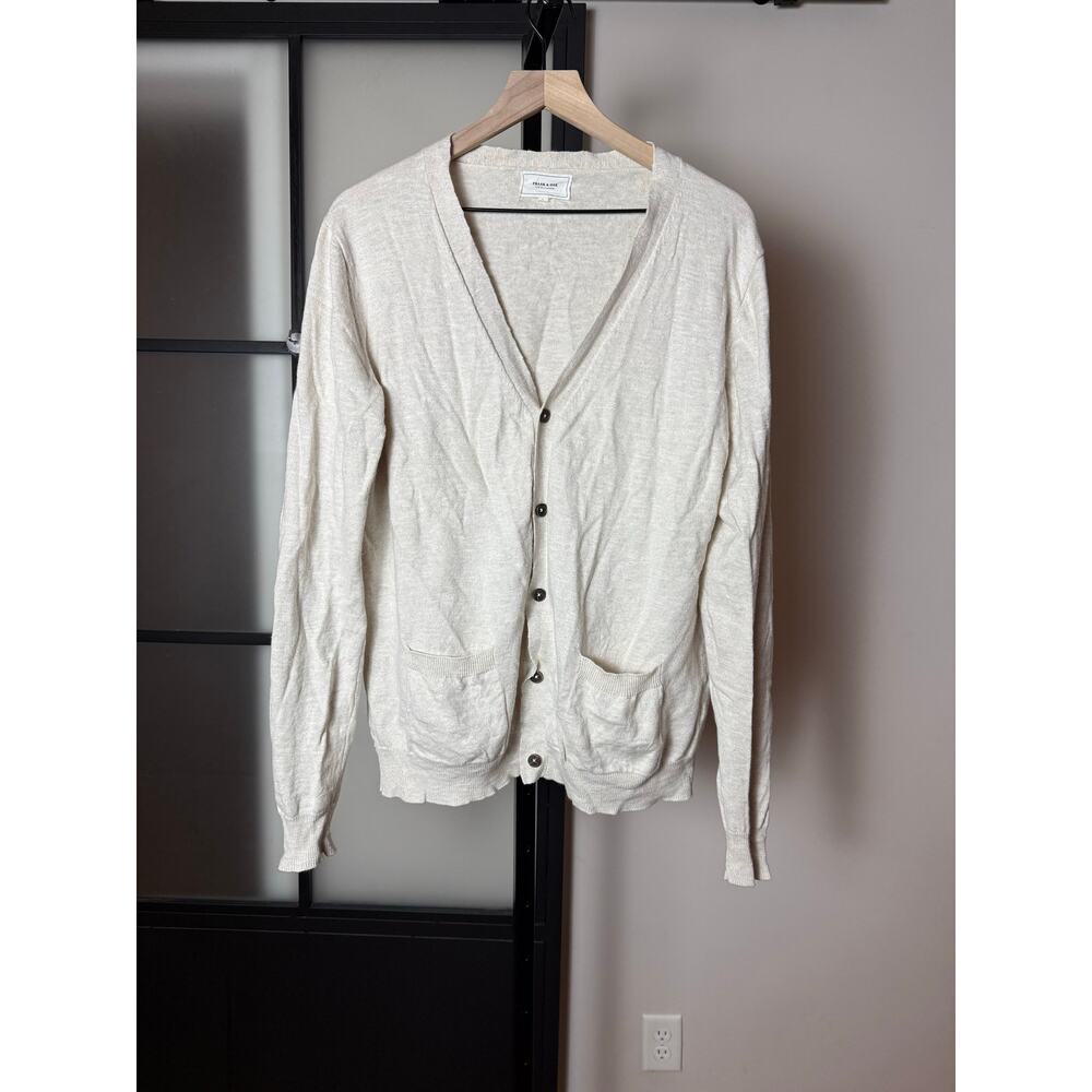 Frank & Oak Elbow Patch Cotton and Linen Blend Cardigan Size Large
